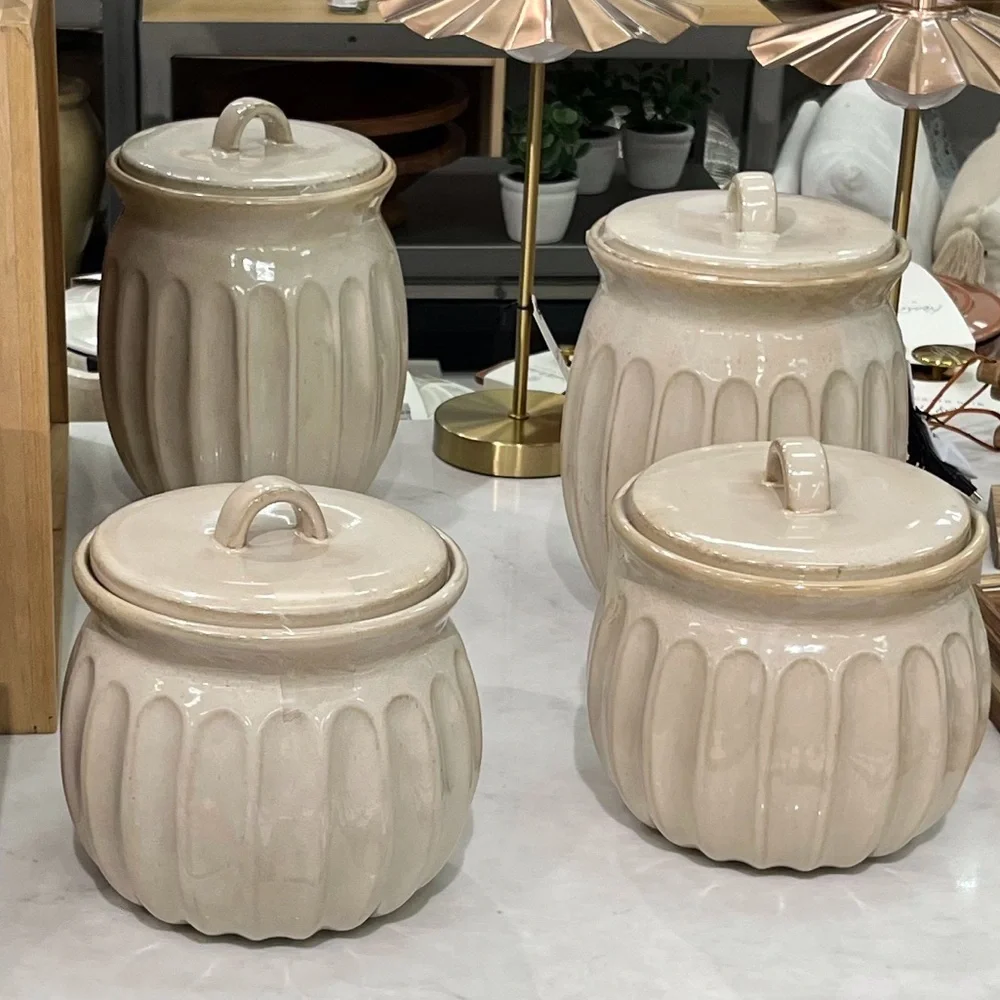 128oz Fluted Stoneware Countertop Canister Tan - Hearth & Hand™ with Magnolia